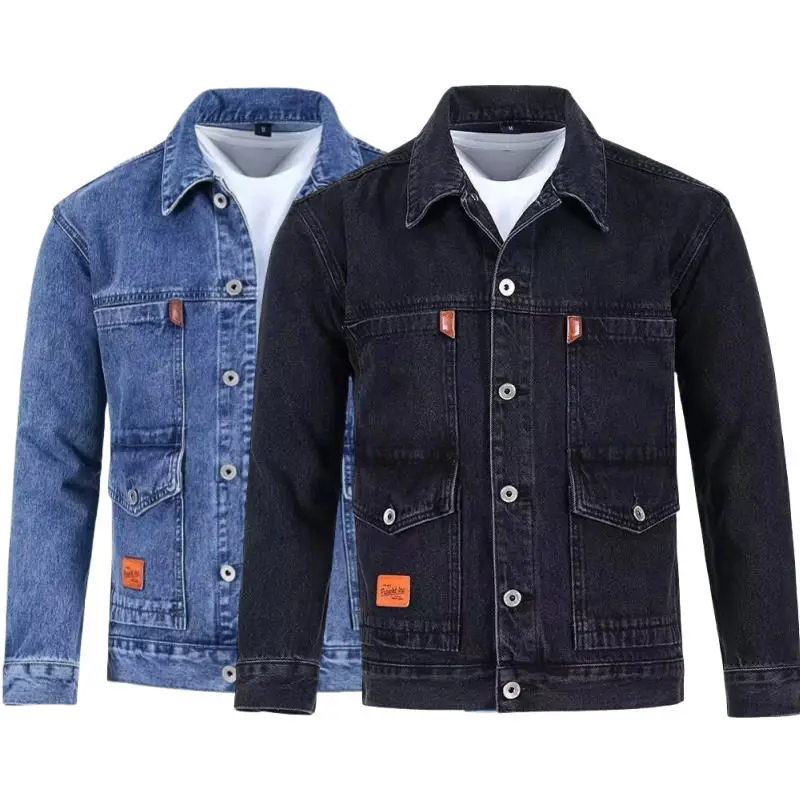 Retro Large Size Men's Denim Jacket Spring Autumn Workwear Multi-Pocket Durable Washed Loose Fit Long Sleeve Outerwear