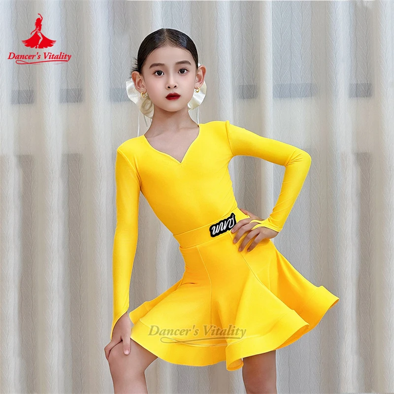 

Разнообразие цветов на выбор, боди с длинными рукавами для латинских танцев для подростков + юбка из рыбьей кости, комплекты жизненной танцовской одежды для чачи