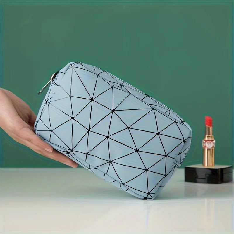 Simple Portable Makeup Storage Bag, Lightweight Multifunctional Geometric Pattern Bag, Travel Toiletry Pouch Coin Purse Cosmetic