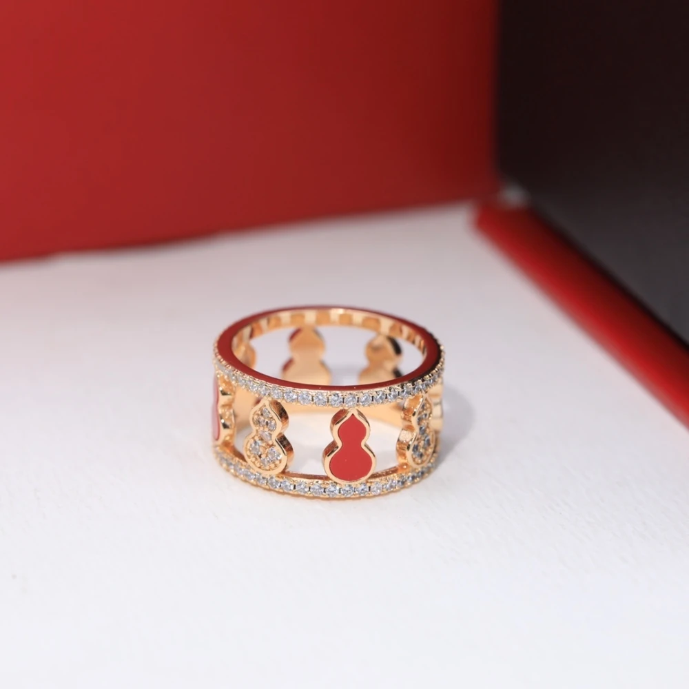 

Red Agate Gourd Ring Fashion Exquisite Hollow Design Inlaid Zircon High-Quality Birthday Gift Girlfriend