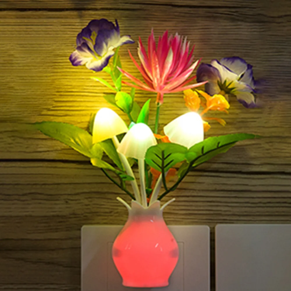 LED Night Light Smart Light Control Energy Saving Rose Flower Mushroom Plug In Lamp For Bedroom Bathroom Living Room Kitchen