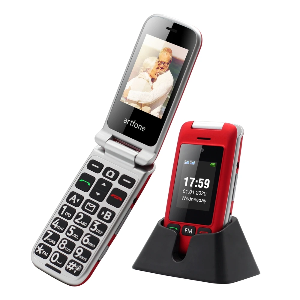 Flip Senior Phone Artfone C10 Double LCD Display Dual SIM Big Rubber Keypad For Elderly 1000mAh Battery One Key SOS FM Cellphone