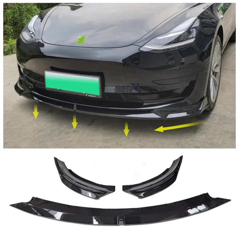 

High Quality ABS bright black & ABS Carbon Bumper Front Bumper Lip Splitter Diffuser Lip Spoiler For Tesla Model 3 2019-2022