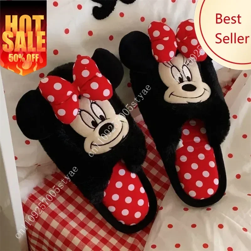 

Mickey Minnie Mouse slippers Disney Cartoon Winter Plush shoes Anti Slip Soft Party Holiday Decorations Gift Cotton Footwear