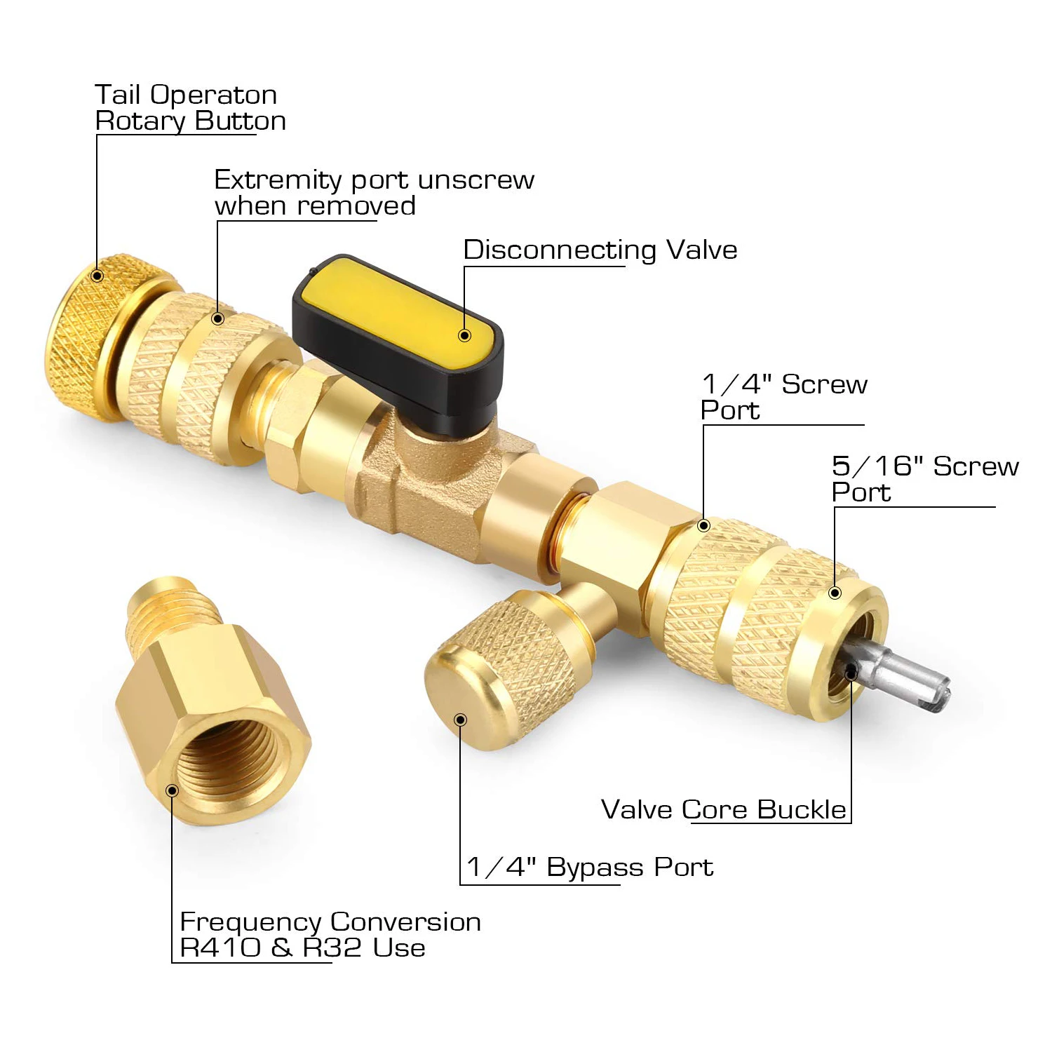 R410A Valve Core Remover Installer with Dual Size SAE 1/4 & 5/16 Port AC Valve Core R22 HVAC Air Conditioning Line Repair Tools