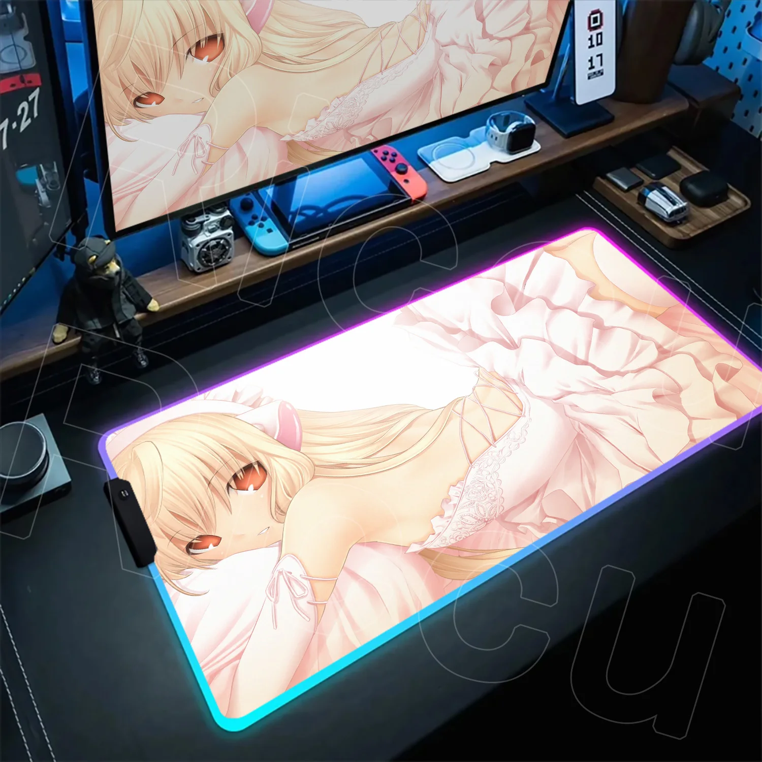 

Cartoon RGB C-Chobits Kawaii Chii MousePad LED Table Rug Backlit Gamer Computer Keyboard Mat Aesthetic Decoration PC Accessories