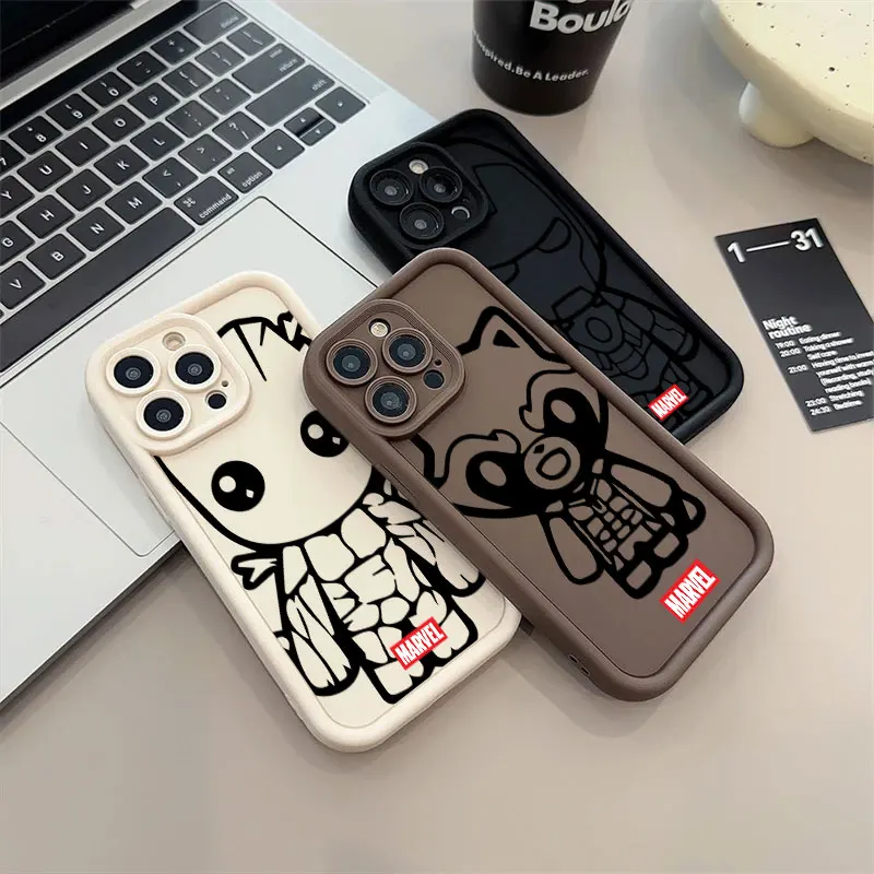 

Cartoon Marvel Groot Rocket Raccoon Silicone Case For Apple iPhone 17E 15 16 14 13 12 11 17 Pro Max Air 16 Plus 16E Phone Cover