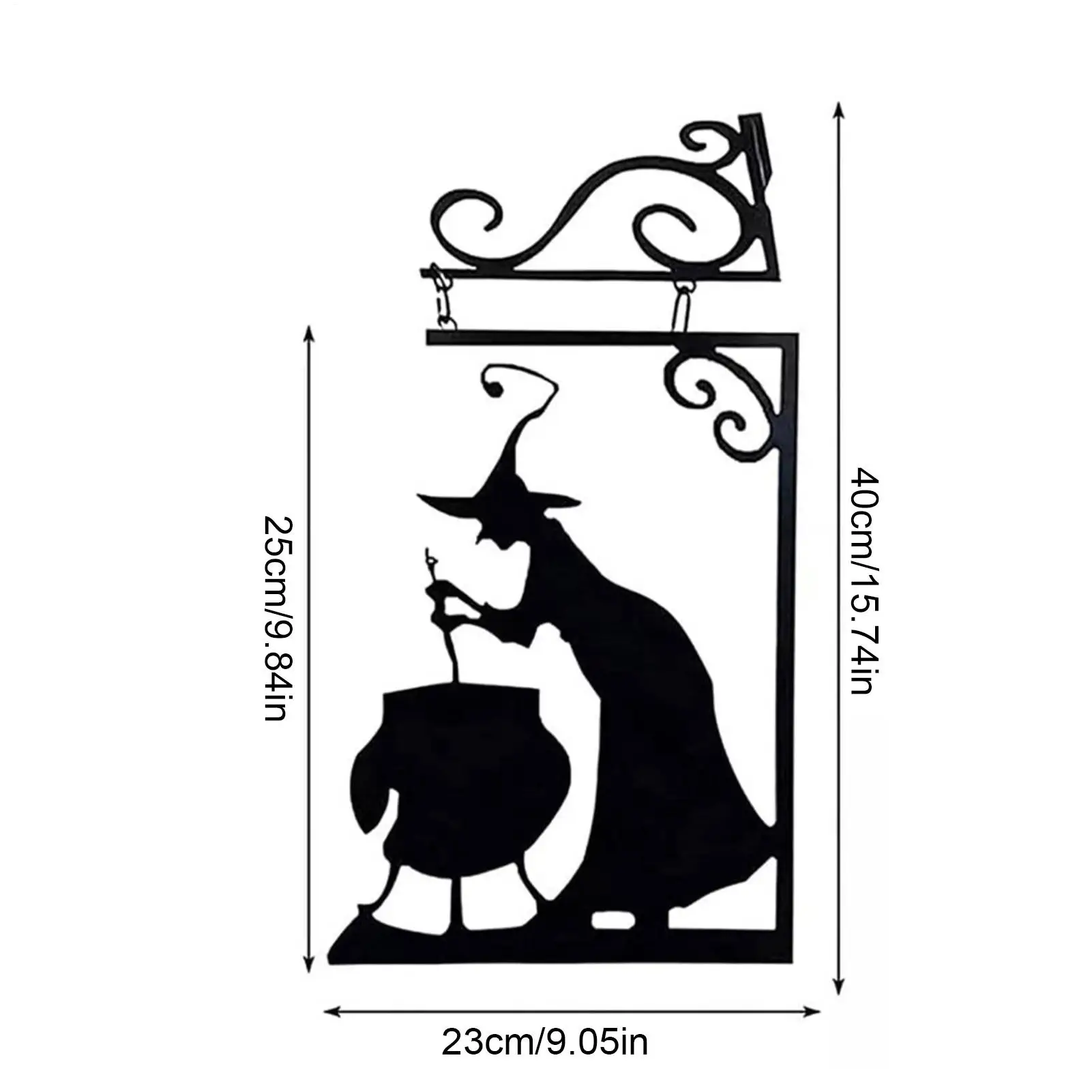 Metal Witch Sign Witch Boiler Silhouette Wall Mural Spooky Mysterious Witch Hanging Signage Horror Hangable Sculptures Ornament