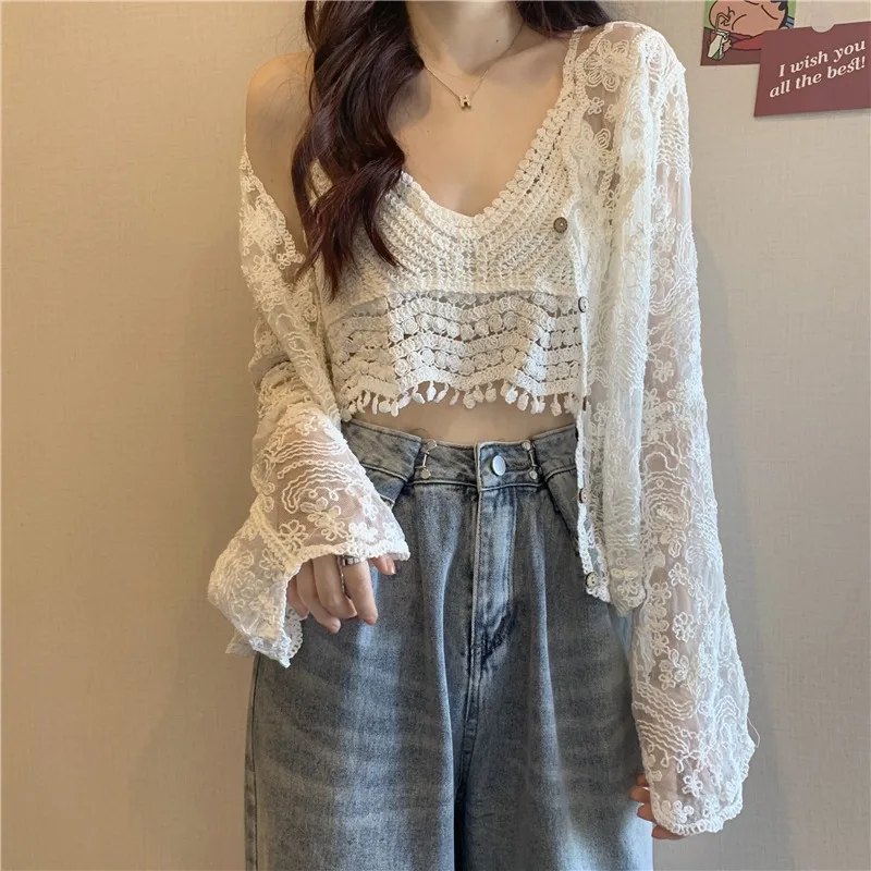 Boring Honey V-Neck Hollow Out Summer Clothes For Women Retro Solid Colors Tank Top Women Edible Tree Fungus Short Corset Tops