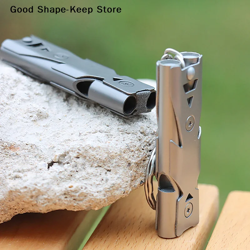 

1 шт. высокодецибельный свисток из нержавеющей стали с двойной трубкой, портативный аварийный свисток-брелок для спасения на природе, для походов и кемпинга