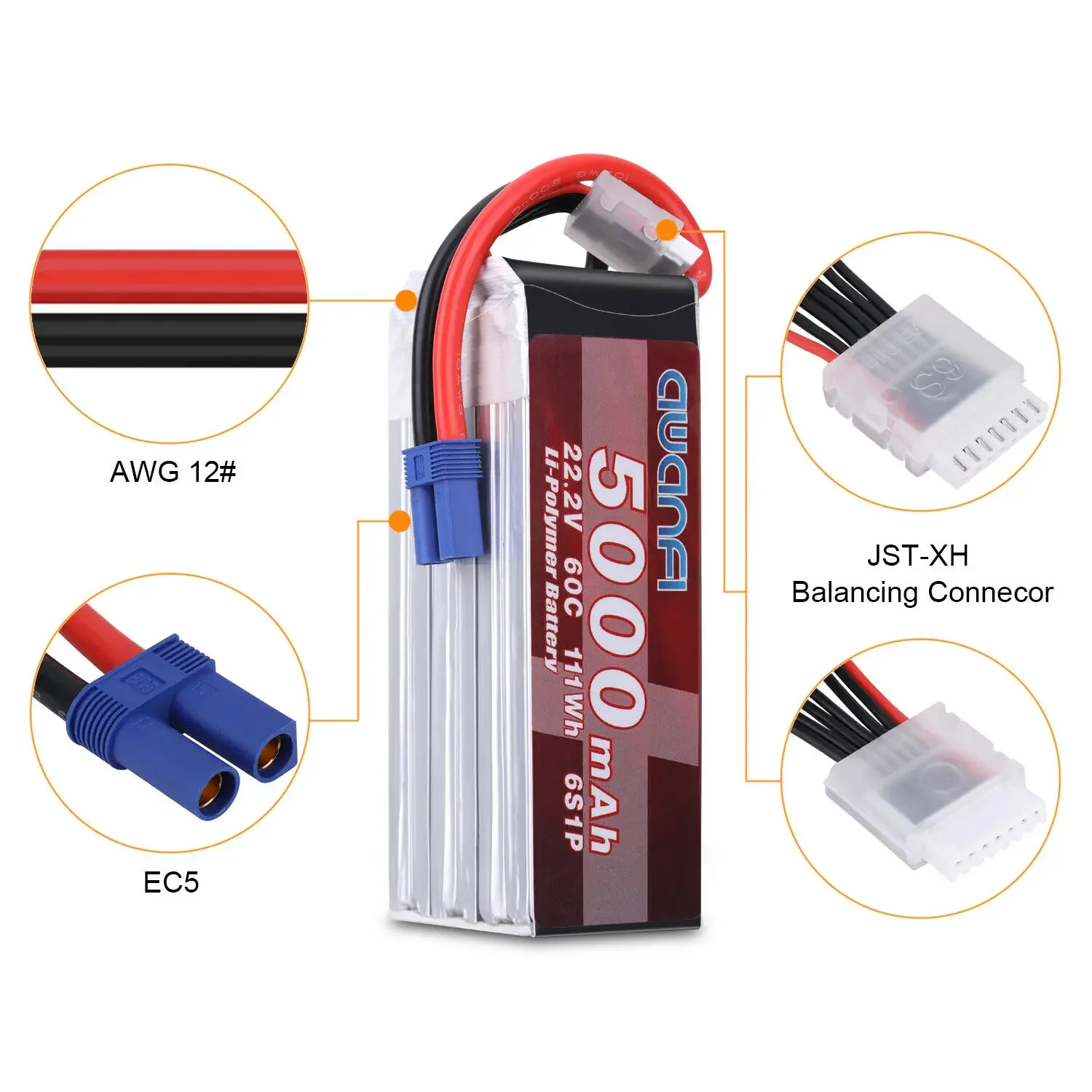 Imagem -03 - Awanfi-bateria Lipo para Carro rc Fpv Caminhão 60c Ec5 5000mah 22.2v 6s Pcs