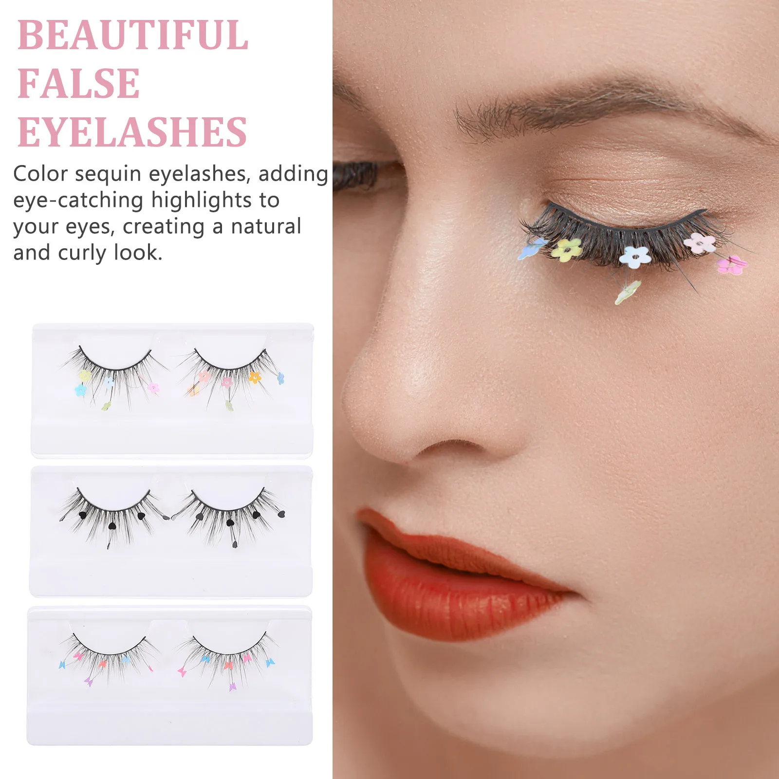

3 Pairs Fake Eyelashes Easy to Use False Wispy Colored Imitation Fun Lightweight Marten Hair