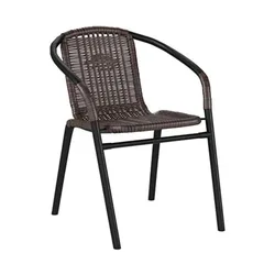 Jantar interior e exterior cadeiras empilháveis, Cadeiras de pátio, Rattan marrom médio, 4 Pack