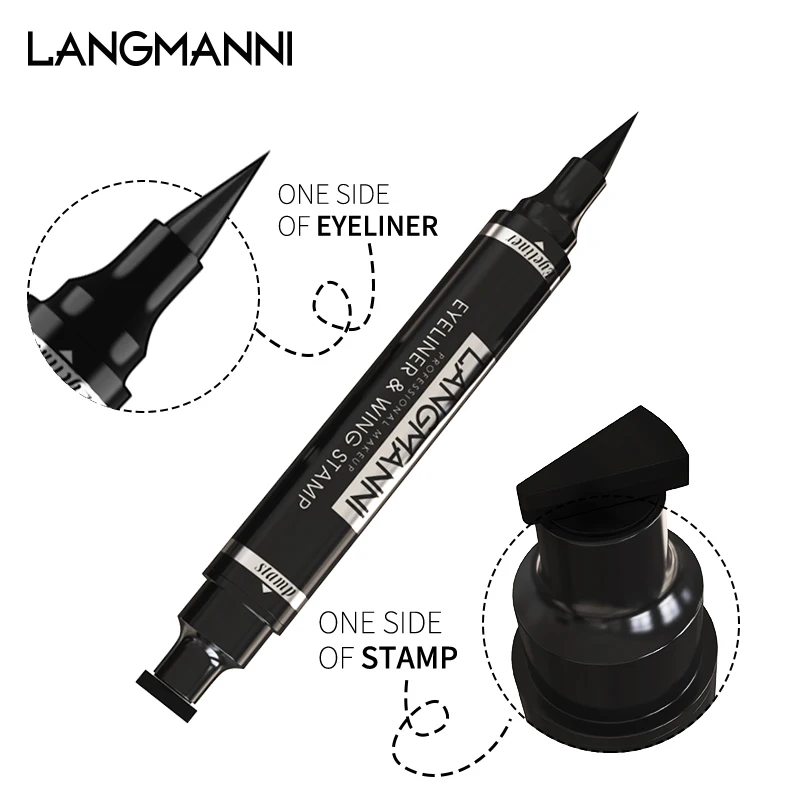 Dual-Ended Stamp Eyeliner Pen, 2-in-1 Waterproof and Smudge-Proof Black Eyeliner with Triangular Tip, Long-Lasting Precision