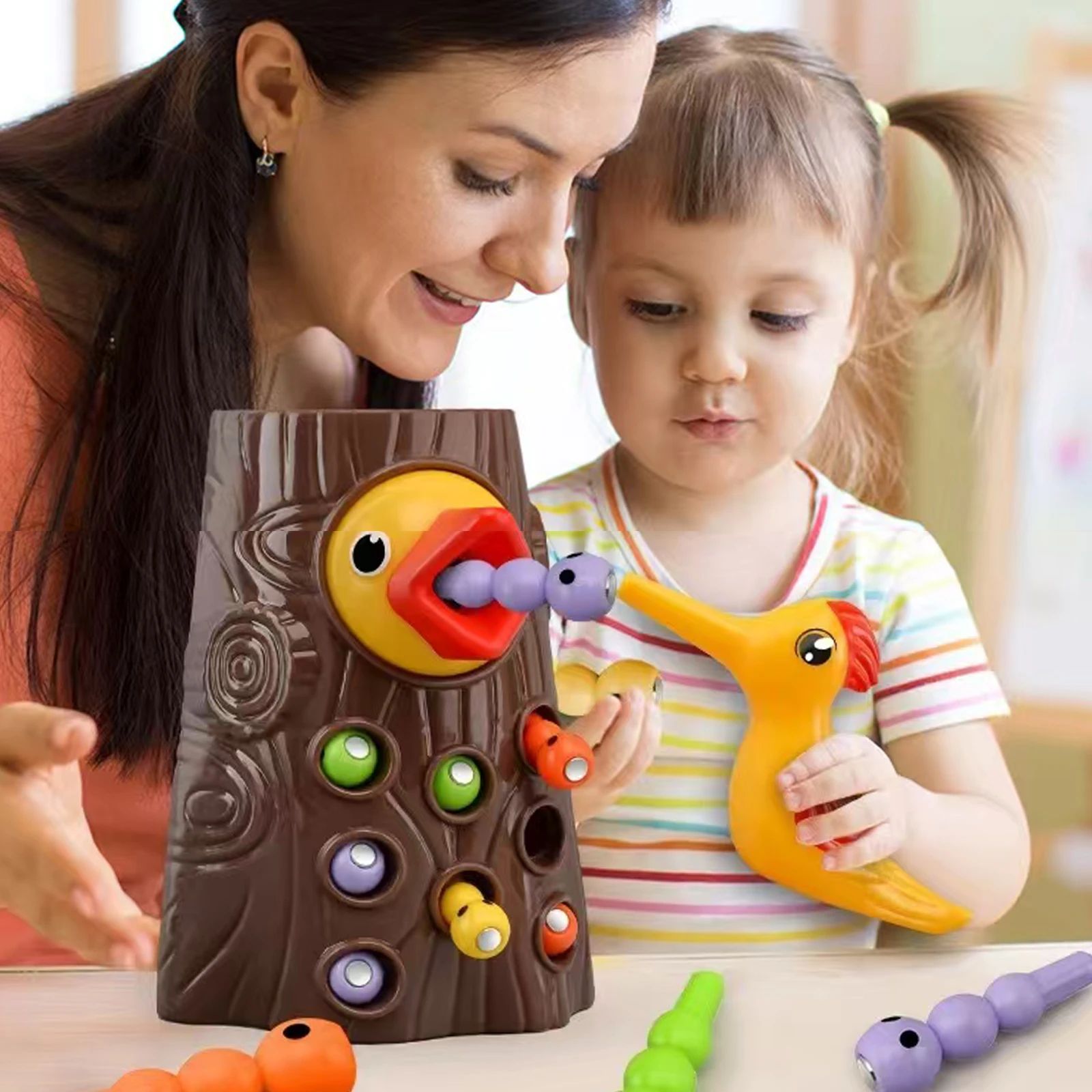 キツツキのおもちゃ 釣り 昆虫を捕まえる 小動物 鳥 磁気おもちゃ 赤ちゃんの早期教育トレーニング エクササイズ モンテッソーリおもちゃ