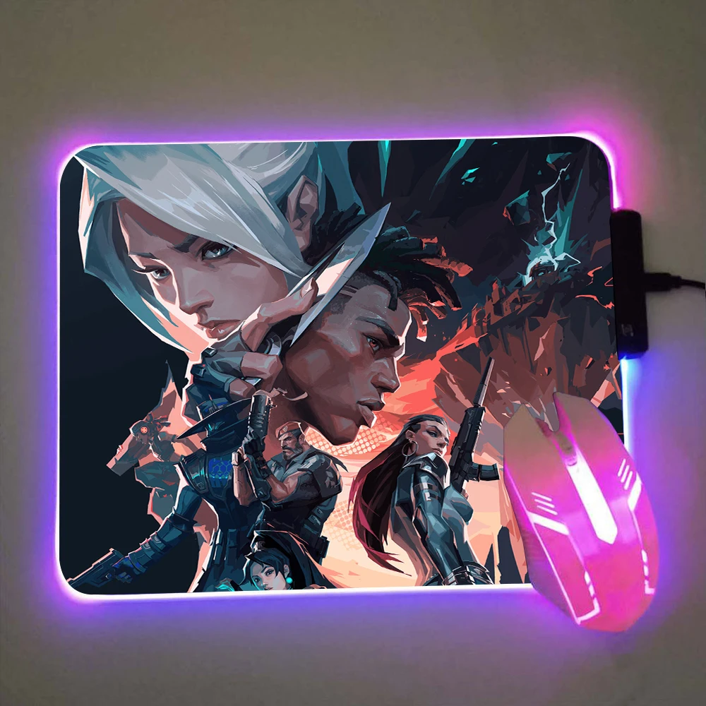 Imagem -05 - Valorant Jogo Rgb Mouse Pad Gamer Led Luz Tapete do Rato Periféricos Mousepad Computador Mesa Tapete xl Mause Mouse Ped Tapete de Teclado