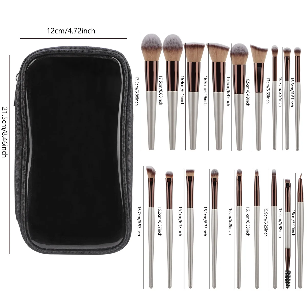 18-Piece Makeup Brush Set in Champagne Gold with Portable Brush Case Soft-Bristle Powder Brushes, Eye Shadow Brushes and Full Se