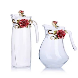 Red Rose Enamel Crystal Flower Glass Teapot for Hot and Cold Drinks 1300ml Home Drinkware Office Water Kettle Tea Set Coffee Pot
