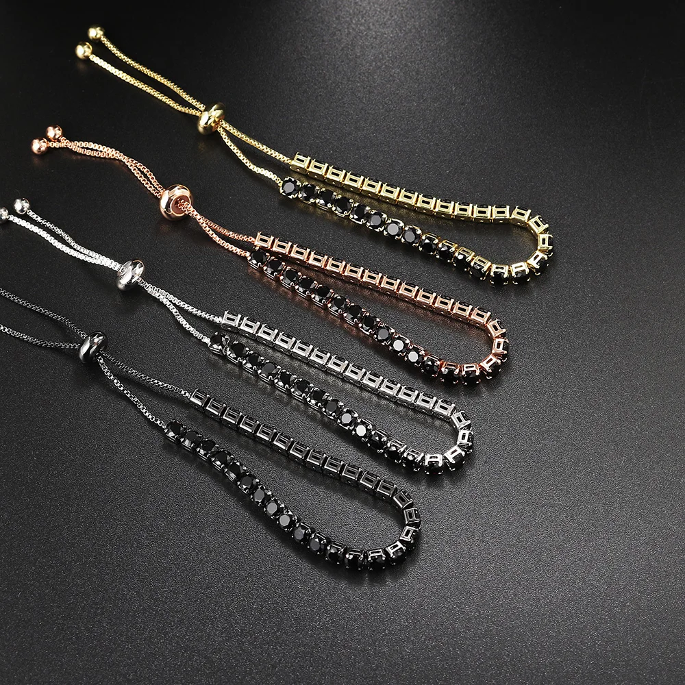 Unusual Black Crystal Tennis Bracelet for Men Steampunk Adjustable Zircon Women\'s Bangle Chain on The Hand Hiphop Hippie Jewelry