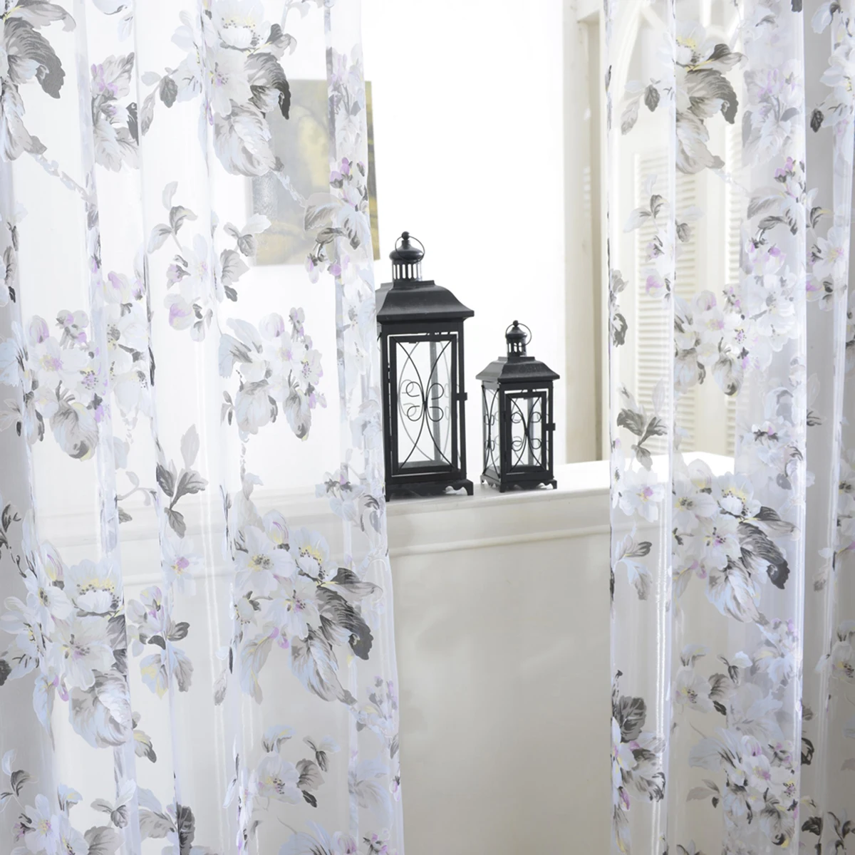 

Premium Sheer Curtains Black White Flower Print Window Curtain For Living Room Bedroom Home Decor Window Screen Drapes