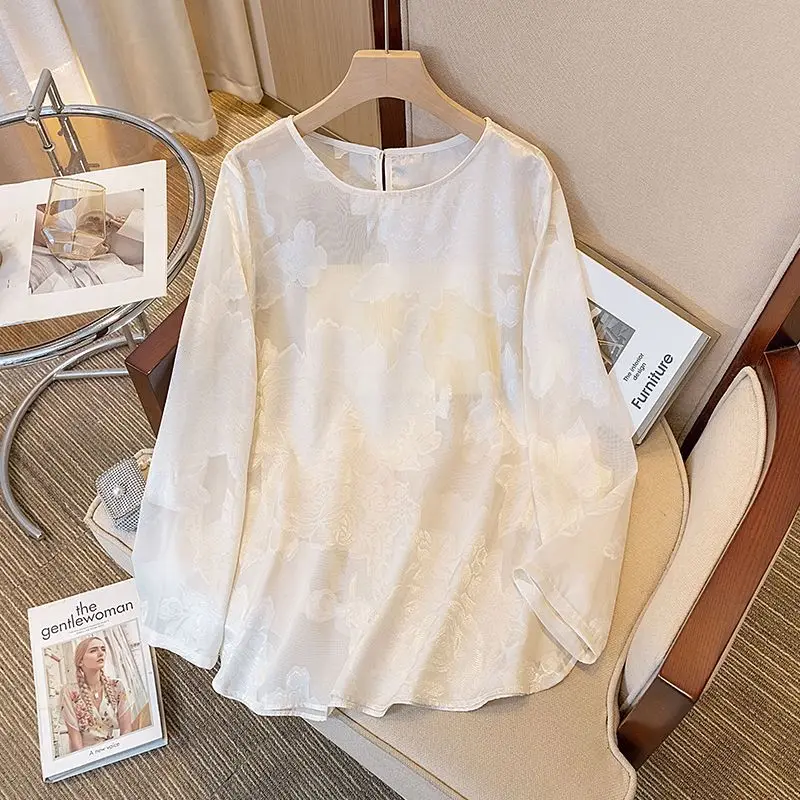 

plus Size Chinese Sle Embroidered Floral Thin Chiffon Sunade Cover up Casual Slimming Top for Women Summer Versatile