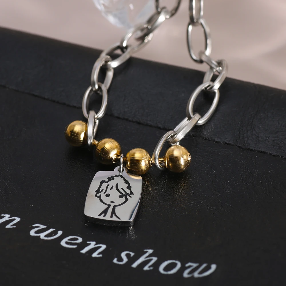 

Boys Square Pendant Necklace Stainless Steel Thick Chain Hip Hop Trend High-End Feelings Wholesale Jewelry Accessory