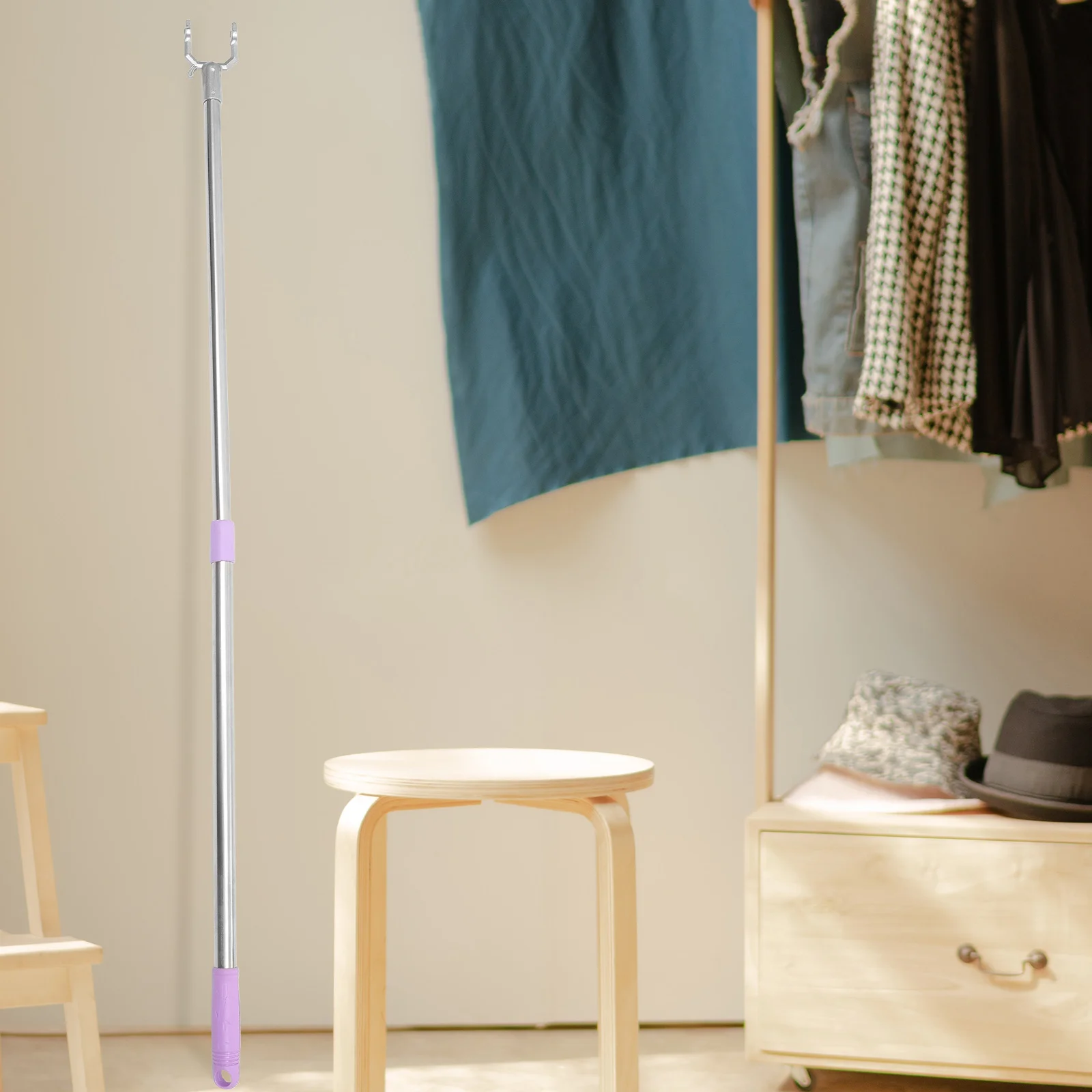 

Telescoping Pole Clothes Reaching Rack Purple Retractable Rods Stainless Steel Drying Supplies Storage Wardrobe