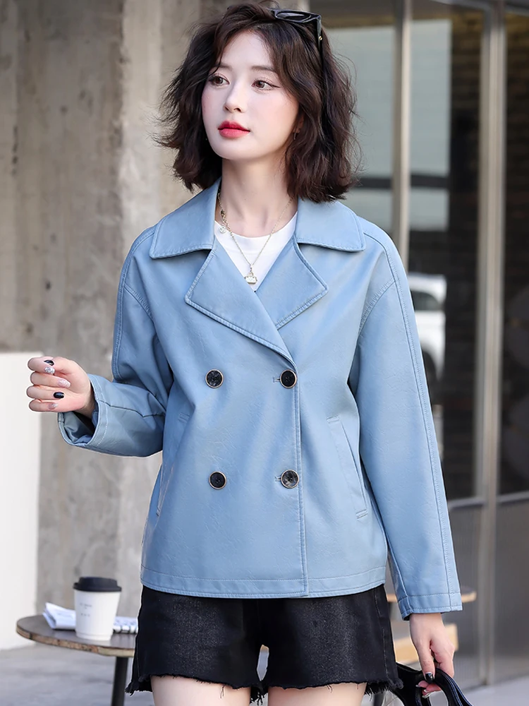 Real leather jacket for women loose fit slim suit collar sheepskin jacket casual motorcycle suit 2025 new model