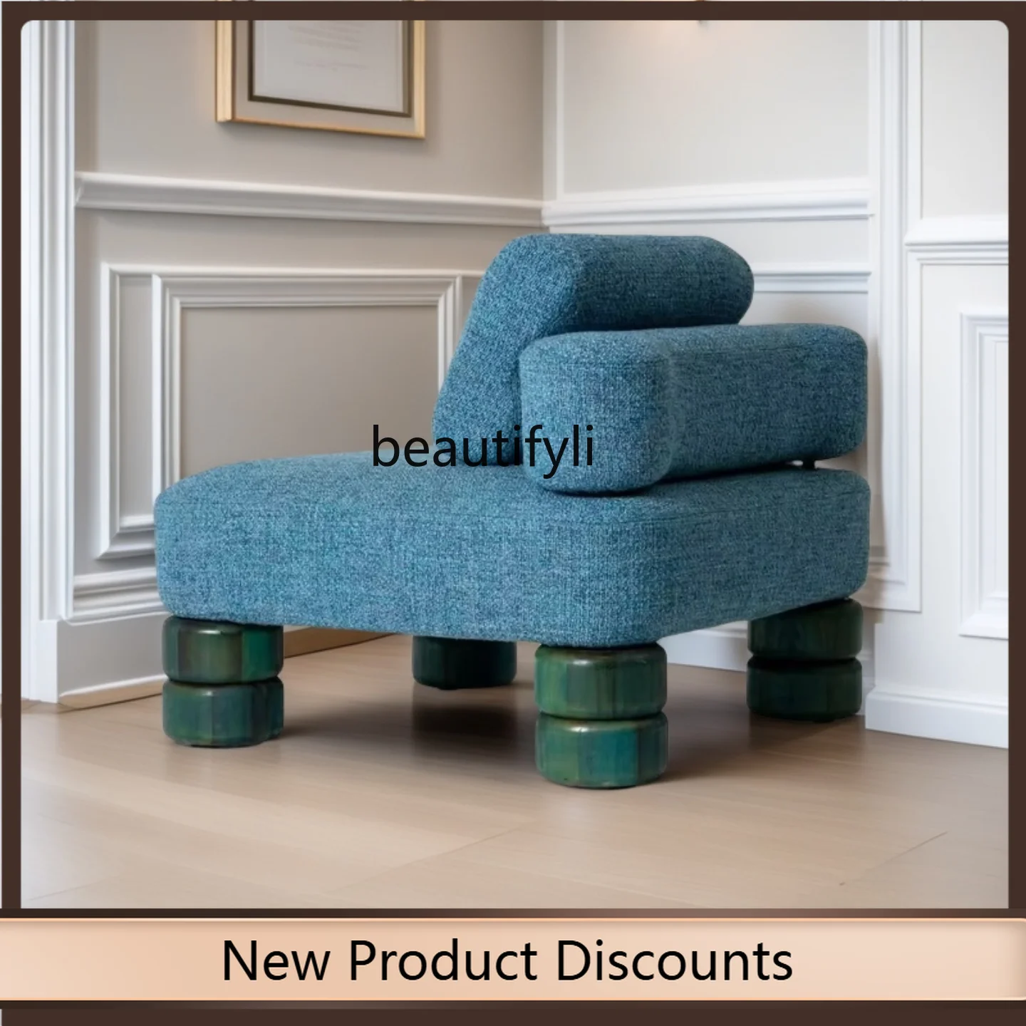 

French Vintage Style Solid Wood Sofa Chair Living Room Single Sofa Chair Meeting Lazy Chair