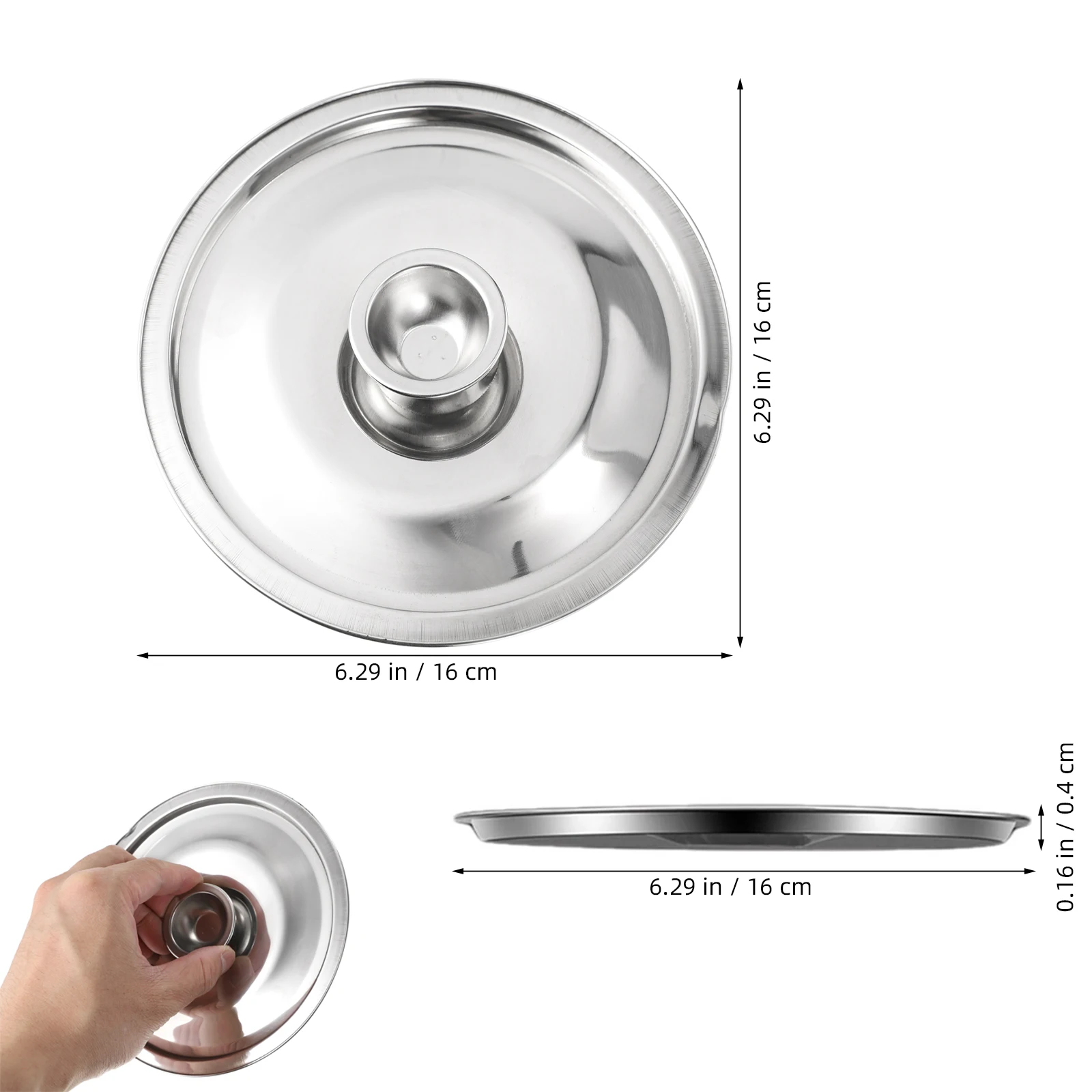 

1pc 16Cm Stainless Steel Pot Cover Seasoning Lid Explosion-Proof Moisture-Resistant Mini Universal Small Pan Lid Kitchen