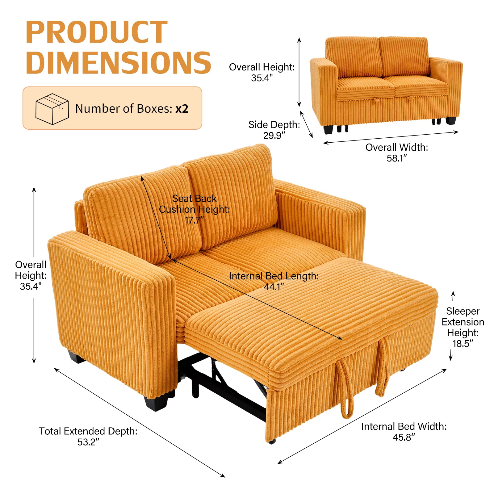 Two-seater Couple Sofa Corduroy Convertible Double Sofa Bed Pull-out Bed Frame Thick Cushions Suitable for Compact Sleeping Sofa In Small-sized Living Rooms Bedrooms Guest Rooms
