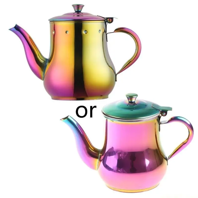 QX2E Stainless Steel Gooseneck Teapots Coffee Pots with Filter Coffee Server Oil Can Table Serving Pot for Home Kitchen