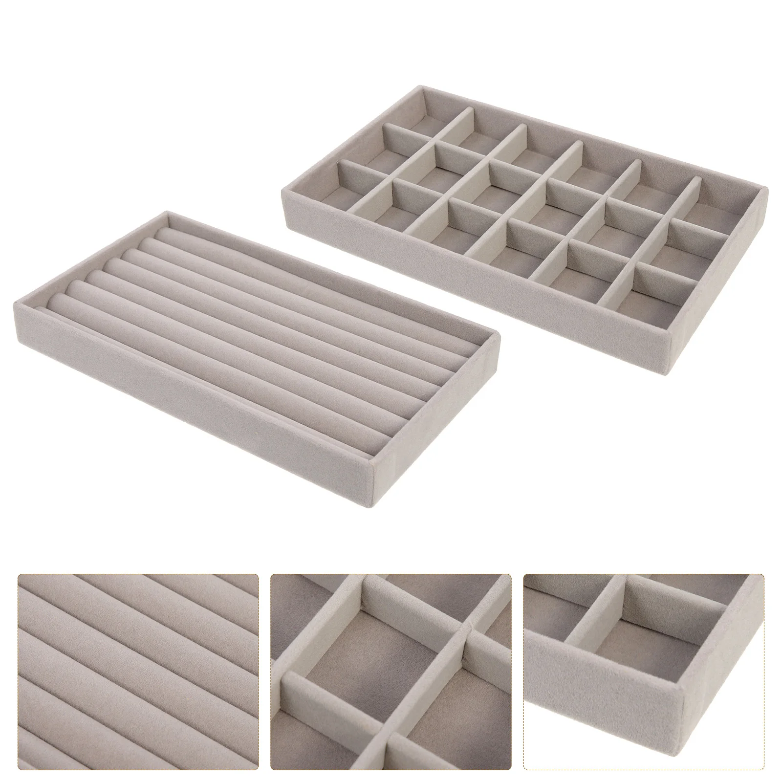 

2pcs Jewelry Display Holder Earring Storage Tray Ring Bracelet Organizer Showcase Rack Compartment Stand Protective Tray For