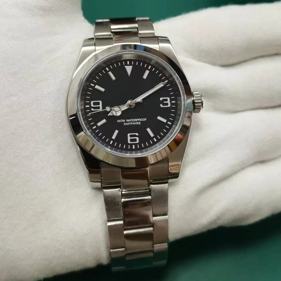 DD39MM الياقوت الزجاج ساعة رجالي الفولاذ المقاوم للصدأ اليابان حركة كوارتز 50 متر مقاوم للماء رجال الأعمال الفاخرة السباحة على مدار الساعة