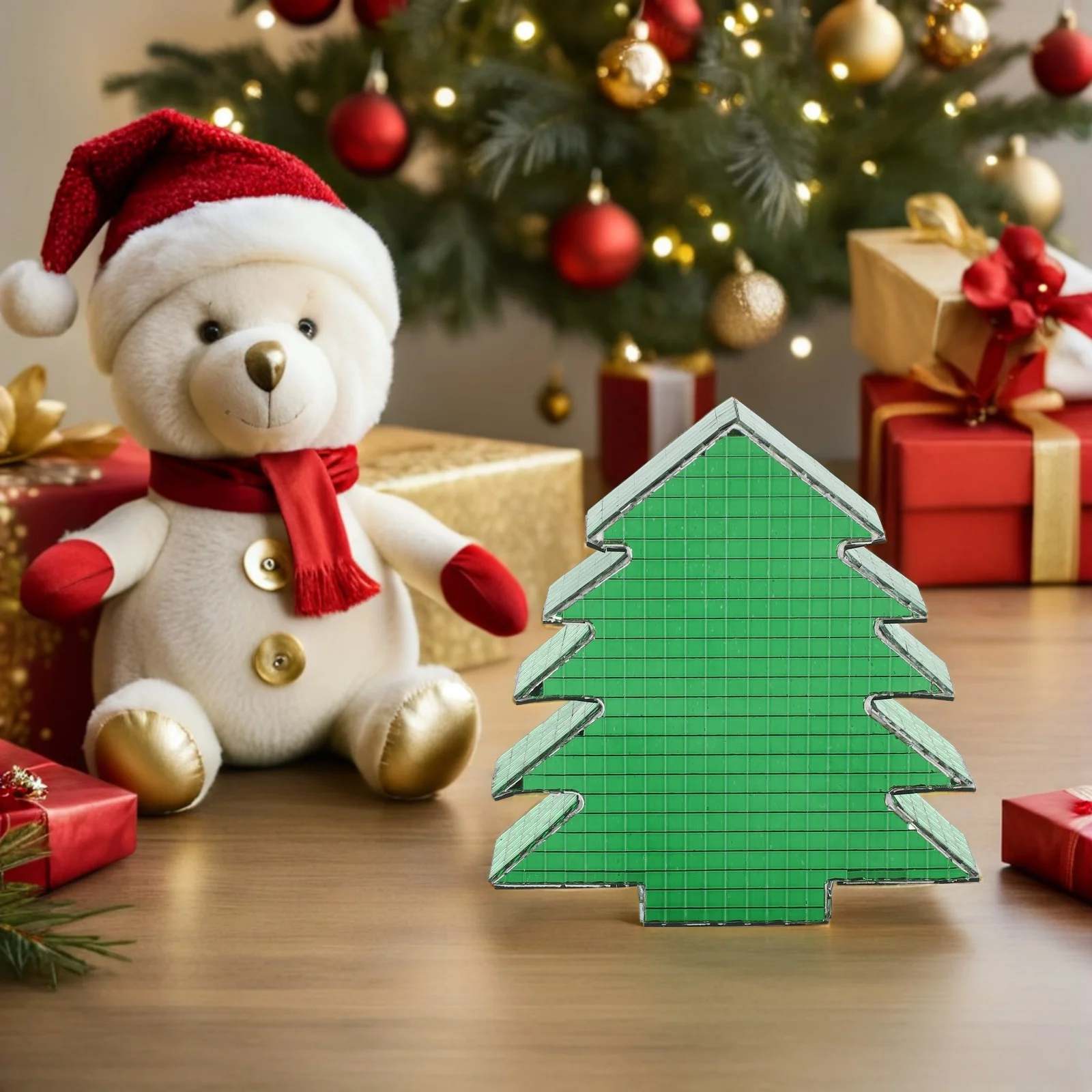 

Glass Disco Christmas Tree Mosaic Tile Reflective Tabletop Holiday Centerpiece for Winter Parties Mantel Office Desk Decor