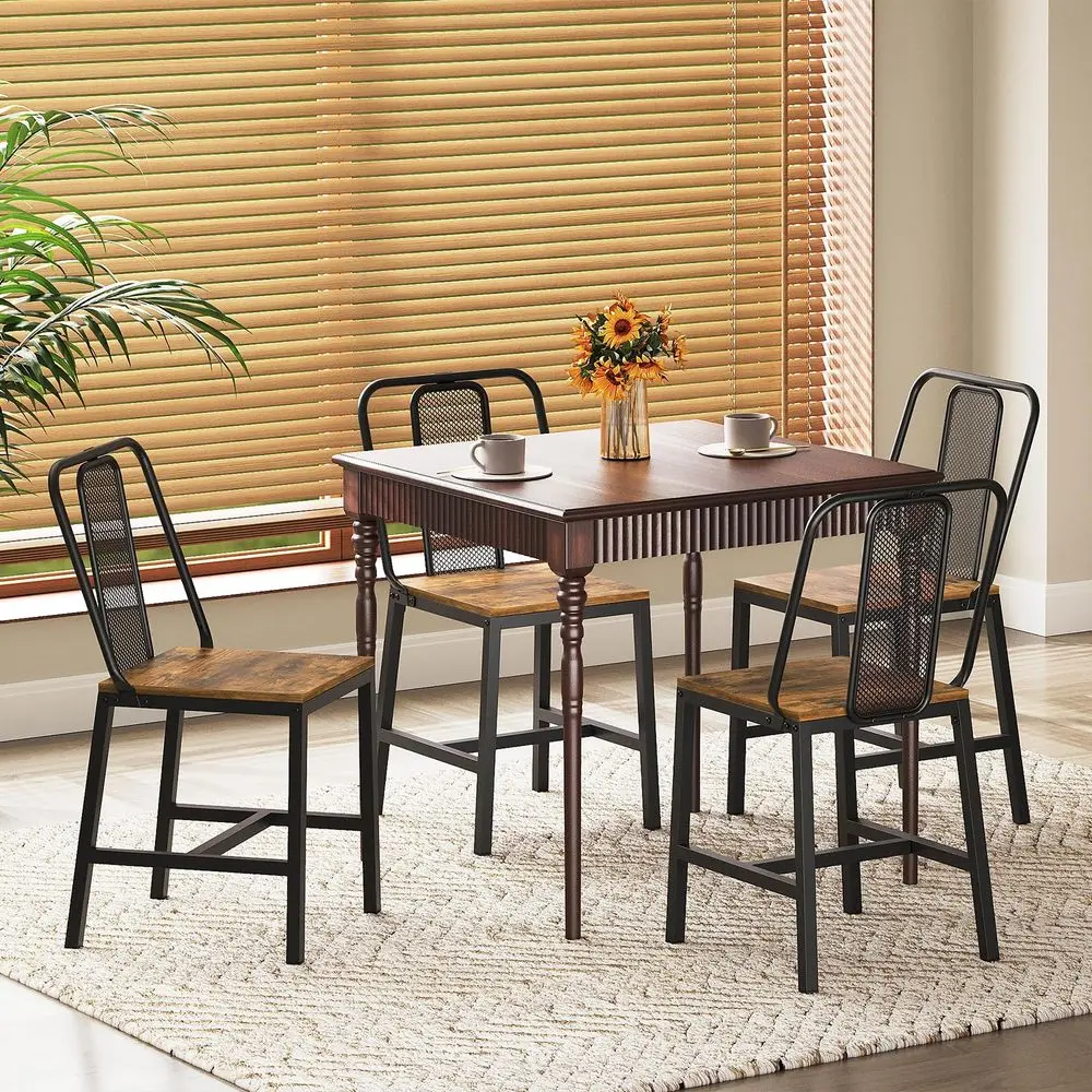 Dining Chairs Set of 4, Wooden Kitchen Chairs, Farmhouse Dining Chairs with Back Support, for Living Room, Kitchen, Rustic Brow