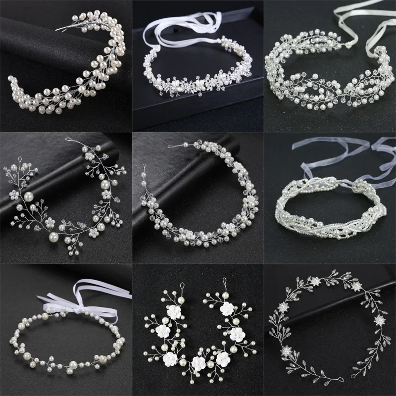 Pearl Bridal Silver Color Hairbands Tiaras Wedding Crown Headband For Bride Hair Jewelry Pearl Wedding Hair Accessories Headwear