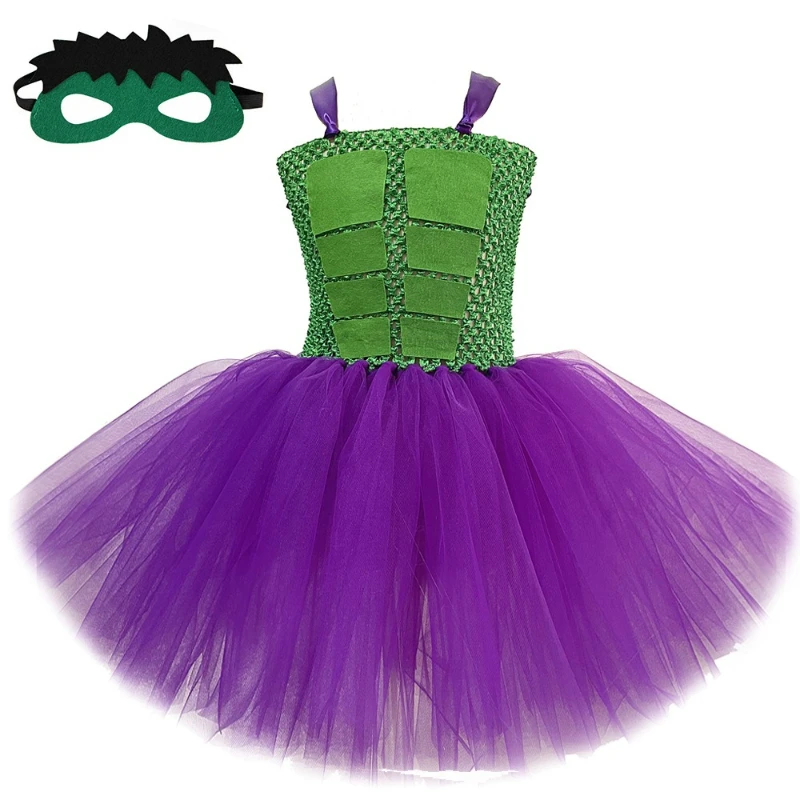 الفتيات للبطل الخارق هالك زي هالوين كرنفال حفلة الزي الأخضر تأثيري أنيمي توتو فستان مع قناع الاطفال مجموعة ملابس تنكرية #1