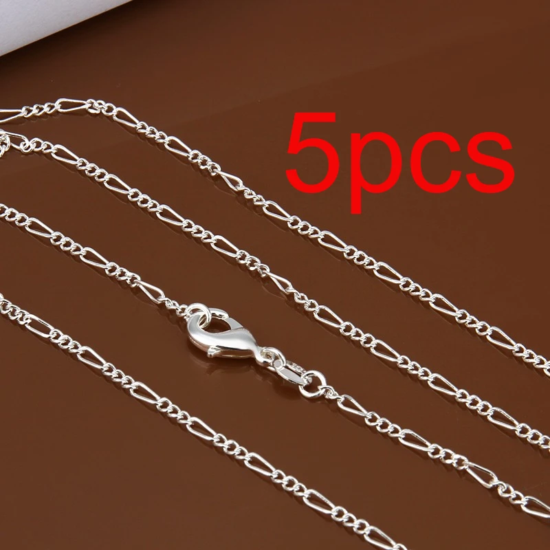 5PCS SET Wholesale 925 Sterling Silver 2MM Flat Necklace Chain for Women Men Fashion Wedding Party Jewelry Gift