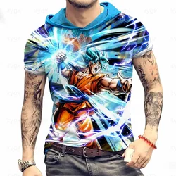 T-shirt de manga curta de Dragon Ball Z masculina com capuz, Goku, Vegeta, Saiyajin, Majin, Buu, Y2K, Harajuku, Cool Anime, Verão, Novo, 2021