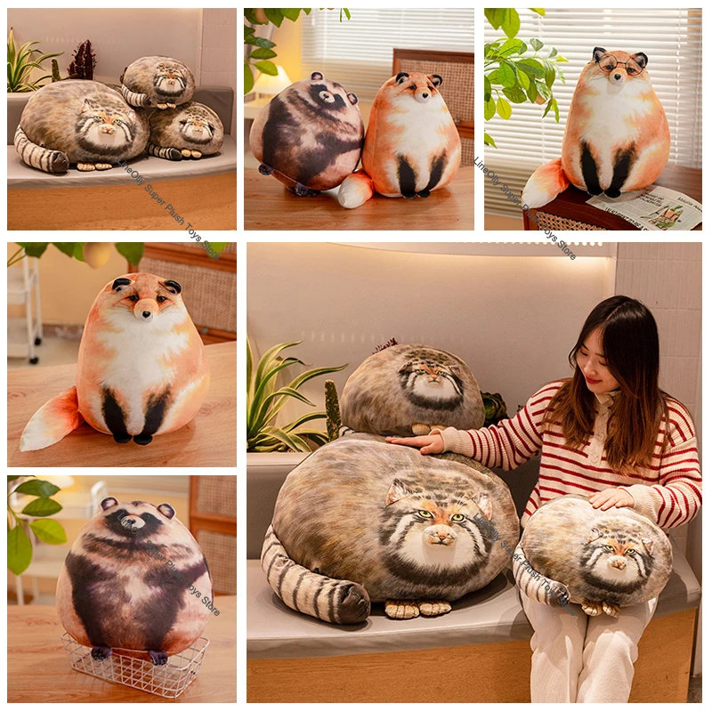 

Simulation 3D Print Fox Cat Plush Throw Pillow Vivid Cat Stuffed Animal Raccoon Plushies Doll Cushion Anime Soft Kids Toys Decor