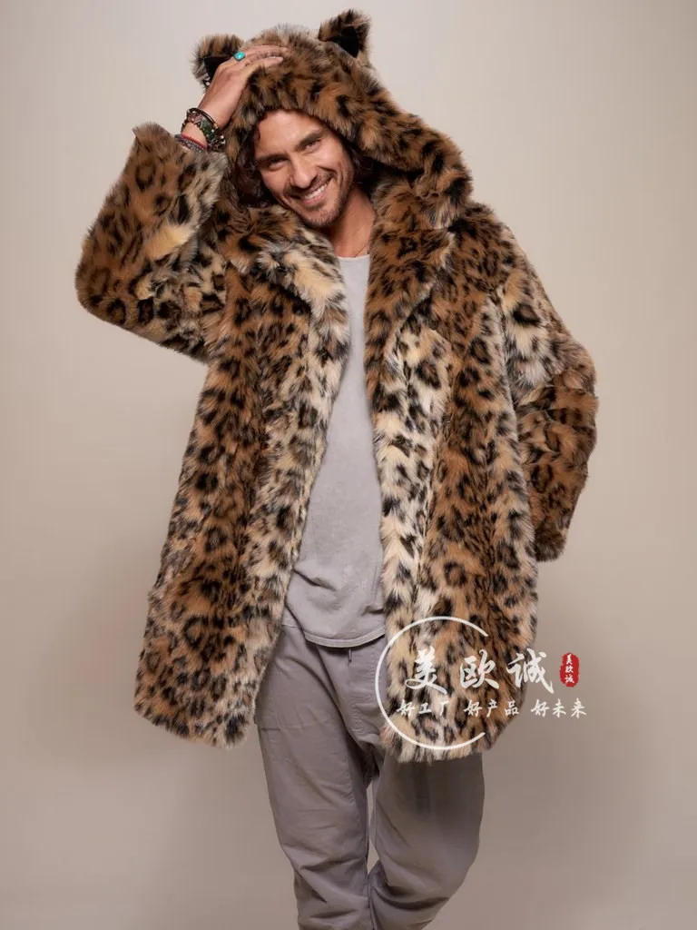 New Style Couple Imitation Fur Coat Leopard Print Hooded Casual Sweater for Men and Women