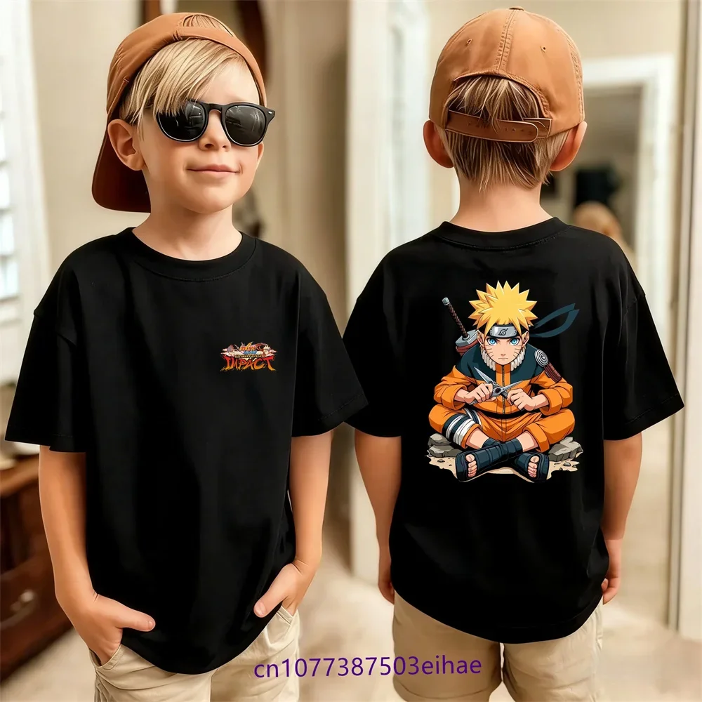 Japanese Anime Naruto Boys' Cotton T-shirt Graphic Short-Sleeved Sasuke Design Comic Merchandise Children's Wear