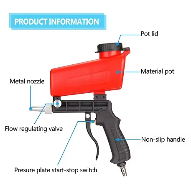 Pistolet de sablage réglable, Machine de sablage Portable, petite machine de sablage pneumatique portative par gravité
