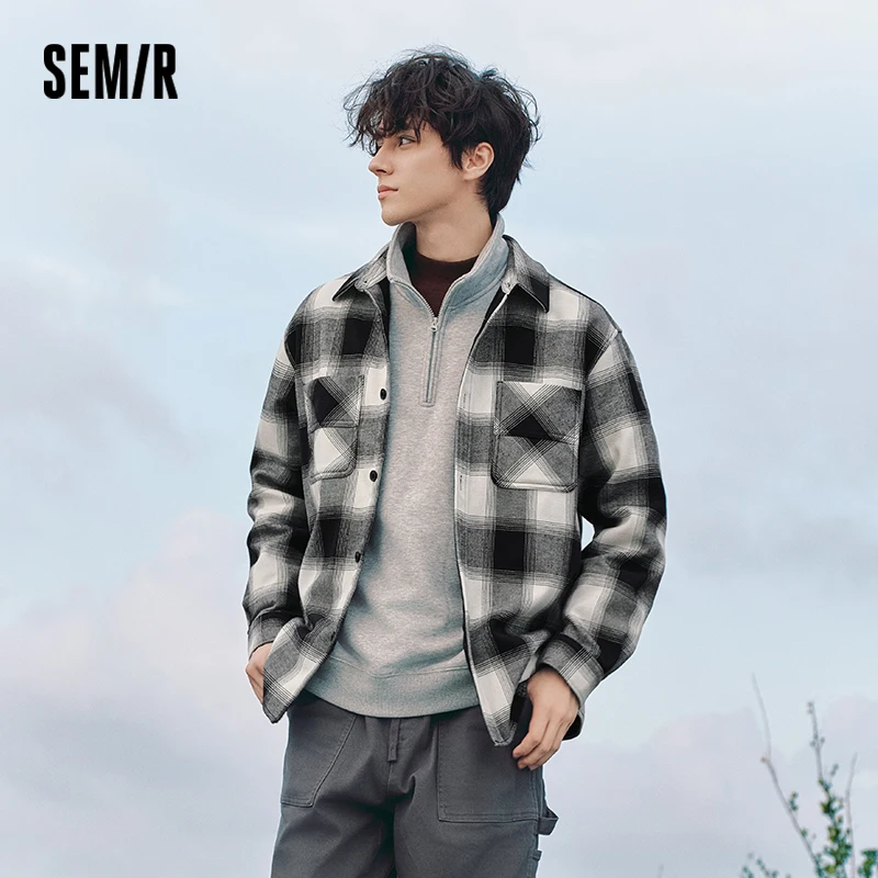 

Semir Long Sleeve Shirt Men Fleece 2024 New Winter Couple Plaid Shirt Polar Fleece Jacket