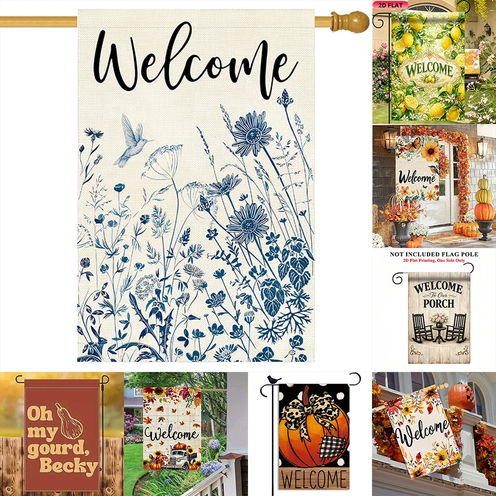 1pc Welcome Fall Garden Flags, Seasonal Outdoor Porch Yard Decor Double Sided 2D Flat Printed Welcome Banner For Home