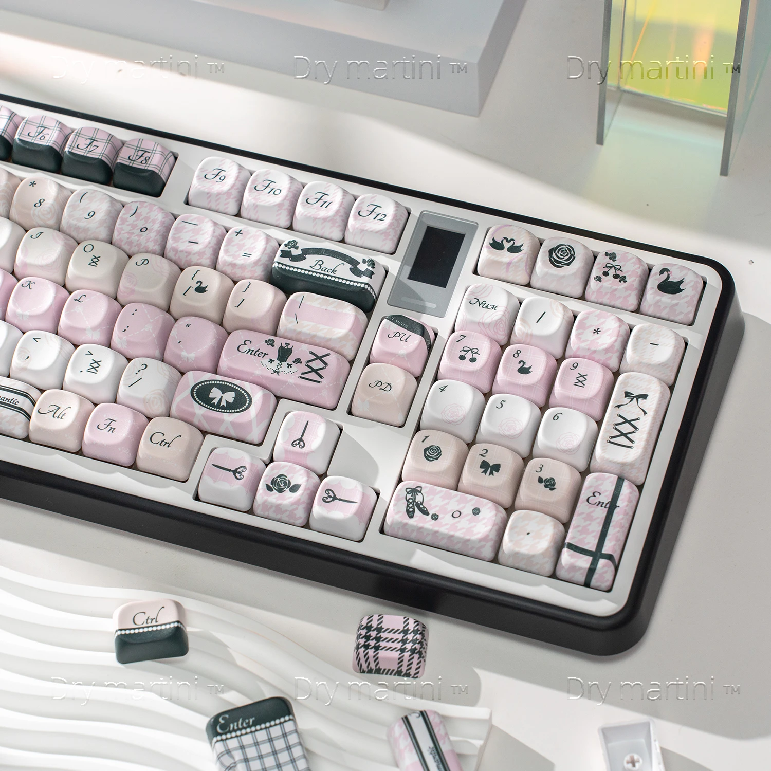 Black Swan Theme Keycap Set Gift 130 Keys PBT Cute Personalized Keyboard Cap Chreey/MO Profile Key Cap for Mechanical Keyboard