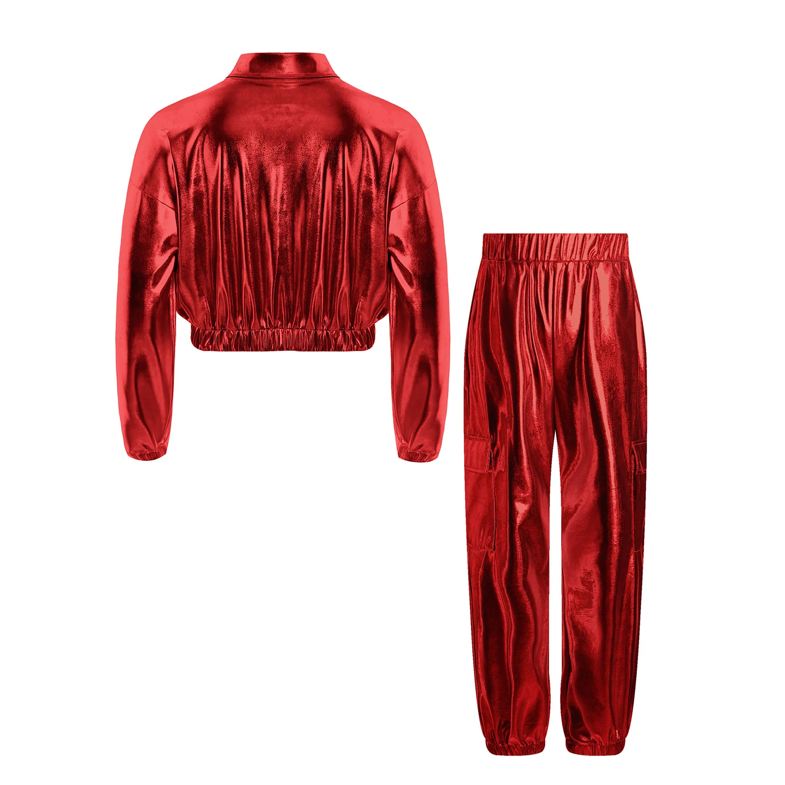 Kinder Jungen Mädchen Jazz Hip-Hop Street Dance Performance Kostüm Metallisch glänzend Langarm Sportjacke Mantel mit Hosen Outfits – Detail 28