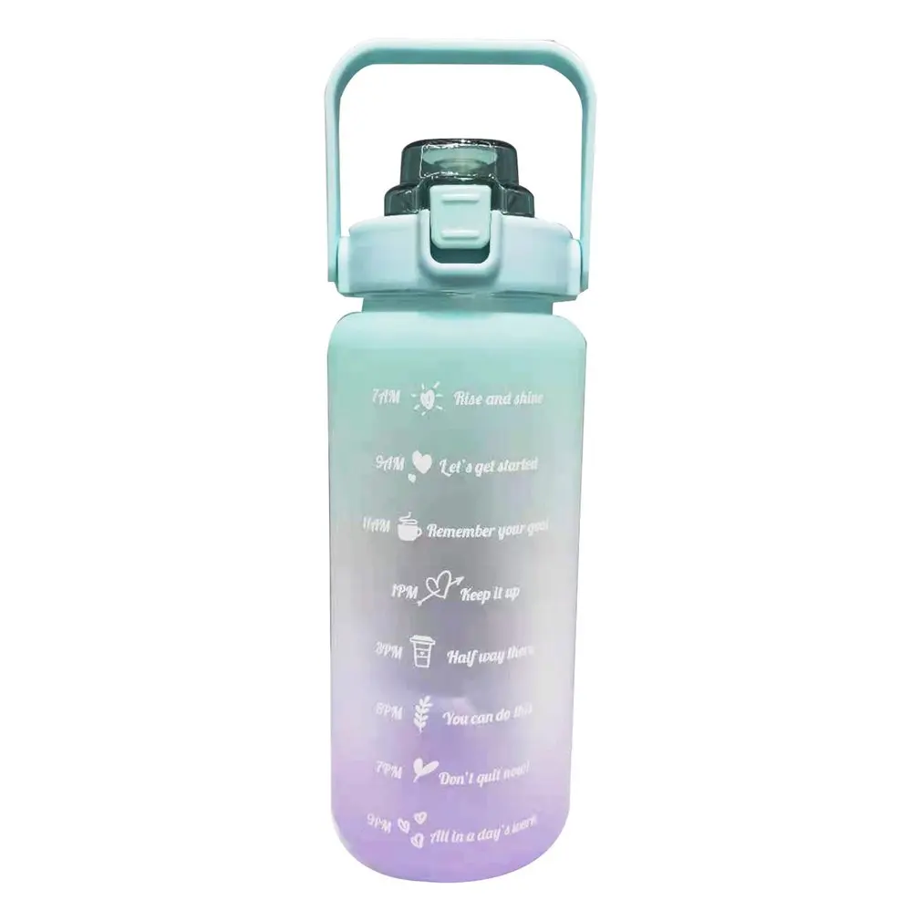 2 Liter Sports Fitness Cup Water Bottle with Straw Female Girls Large Portable Travel Bottles Summer Cold Water with Time Scale