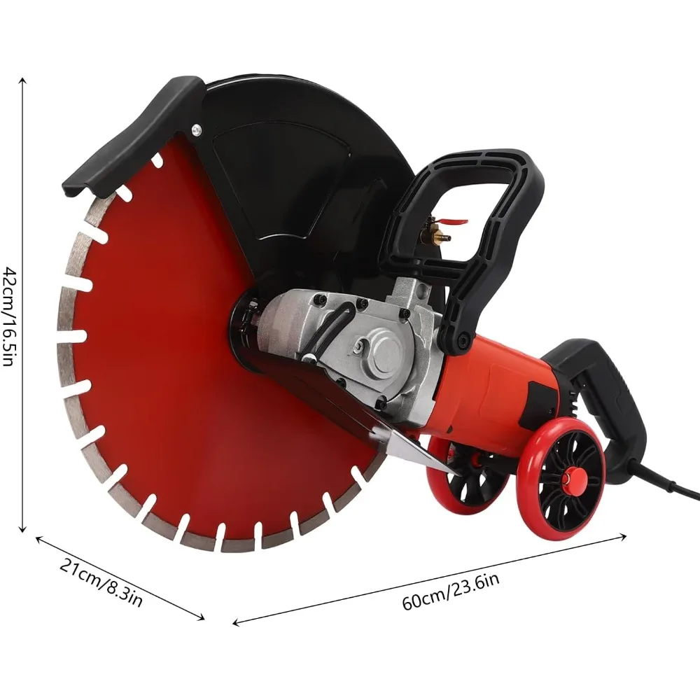 Serra de concreto úmida/seca de 16 polegadas e 4000 W com linha de água, bomba e lâmina para profundidade de corte profunda de 6,5 polegadas